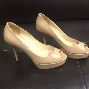 Jimmy Choo tan leather platform heels